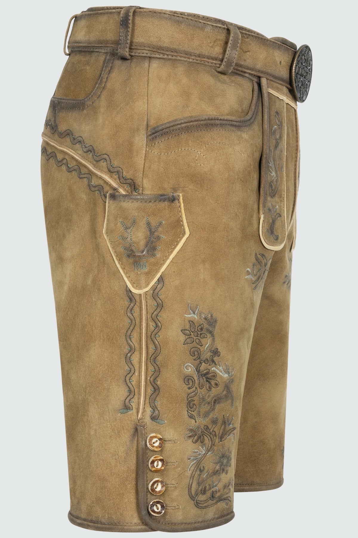 Kruger Men's Lederhosen "Juan" with Belt - Brown