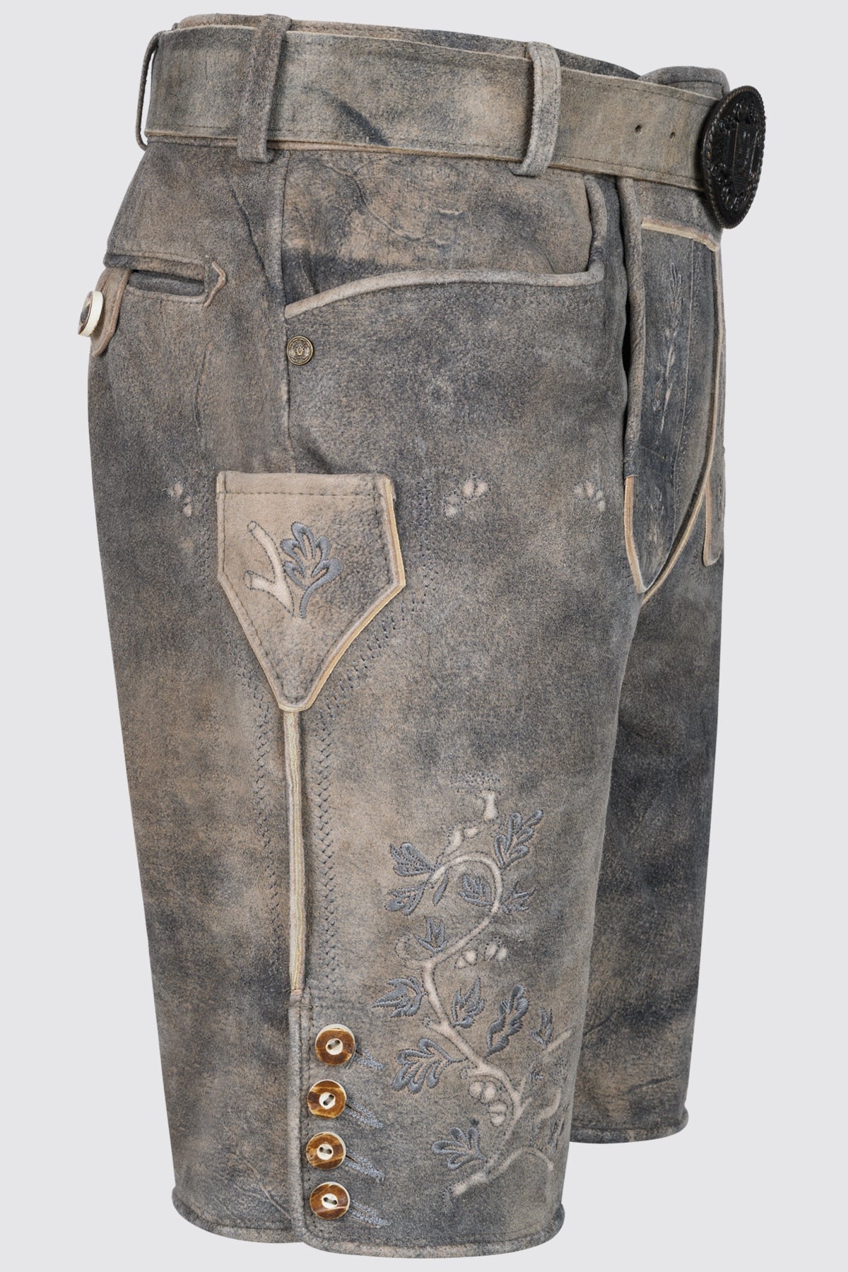 Kruger Men's Lederhosen "Berno" with Belt - Gray