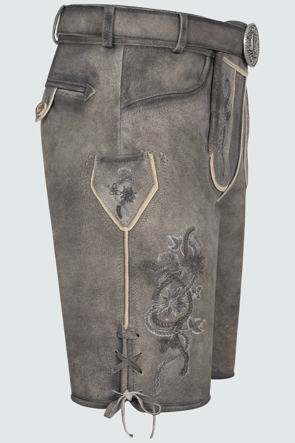 Kruger Men's Lederhosen "Mirko" with Belt - Gray