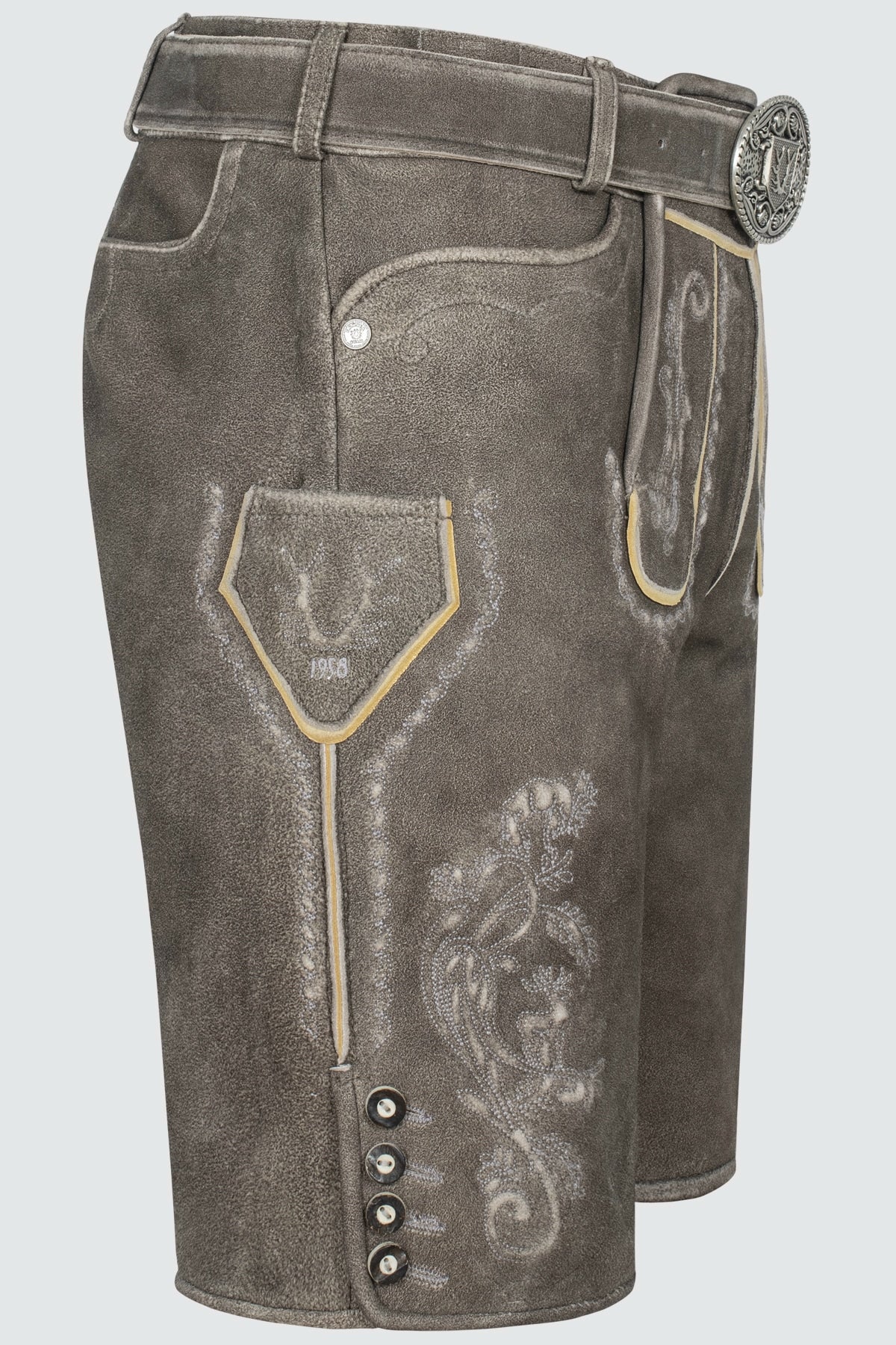 Kruger Men's Lederhosen "Howard" with Belt - Gray