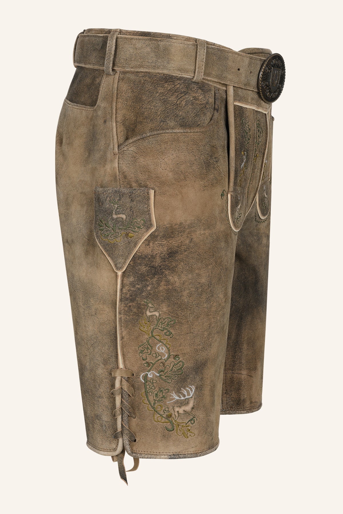 Kruger Men's Lederhosen "Micah" with Belt - Brown
