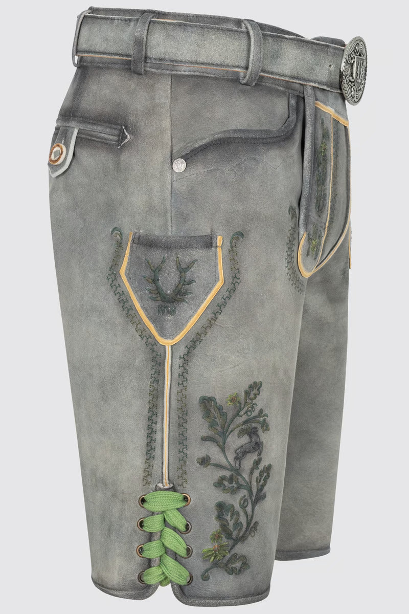Kruger Men's Lederhosen "Charlie" with belt (gray w/green)