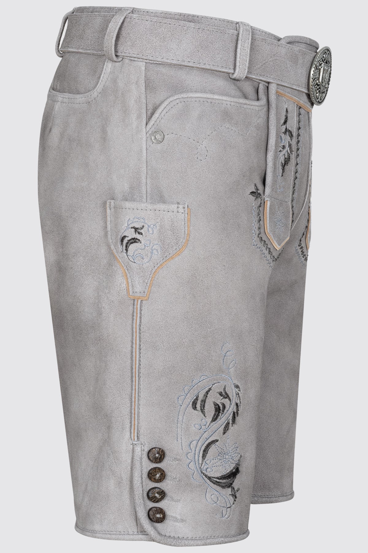 Kruger Men's Lederhosen "Heiko" with Belt - Gray