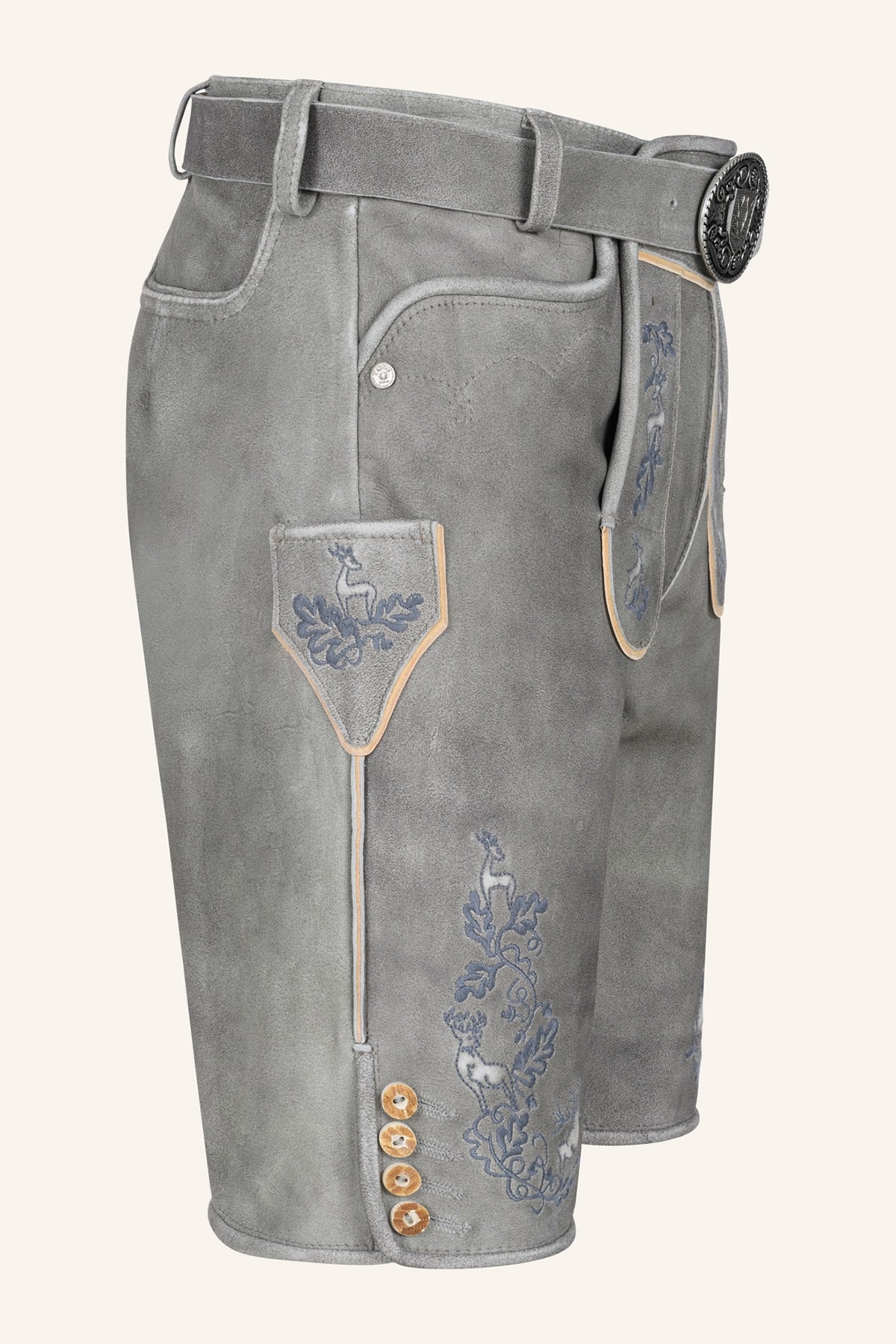 Kruger Men's Lederhosen "Berat" with Belt - Gray
