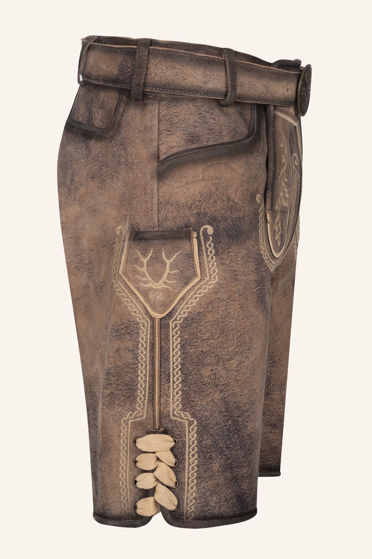 Kruger Men's Lederhosen "Magnus" with Belt - Brown