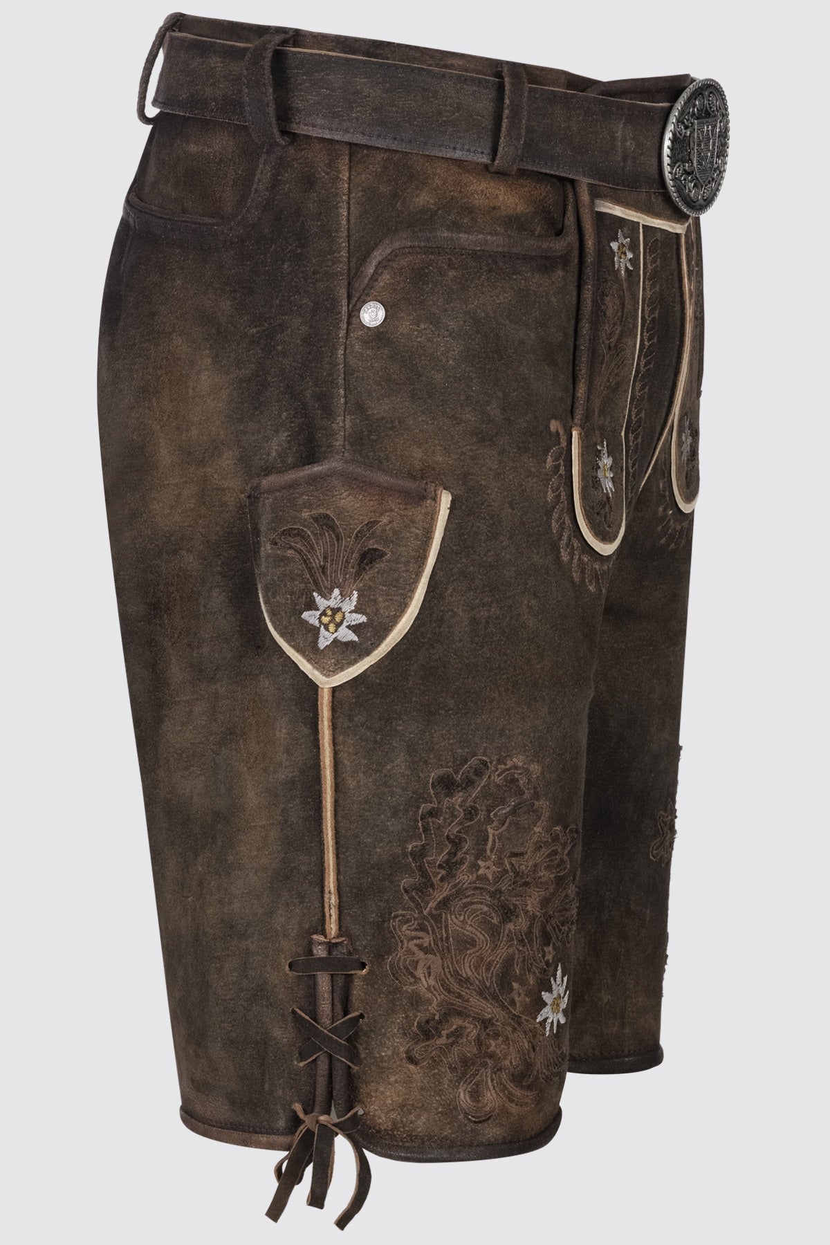 Kruger Men's Lederhosen "Leny" with Belt - Brown