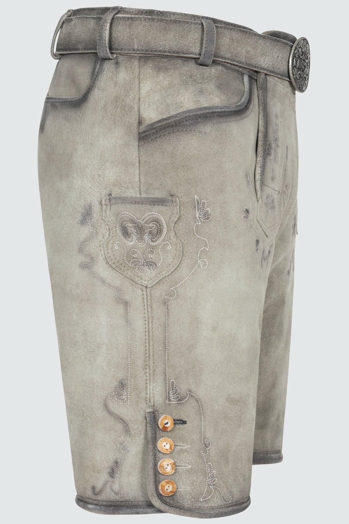 Kruger Men's Lederhosen "Lenny" with Belt - Gray
