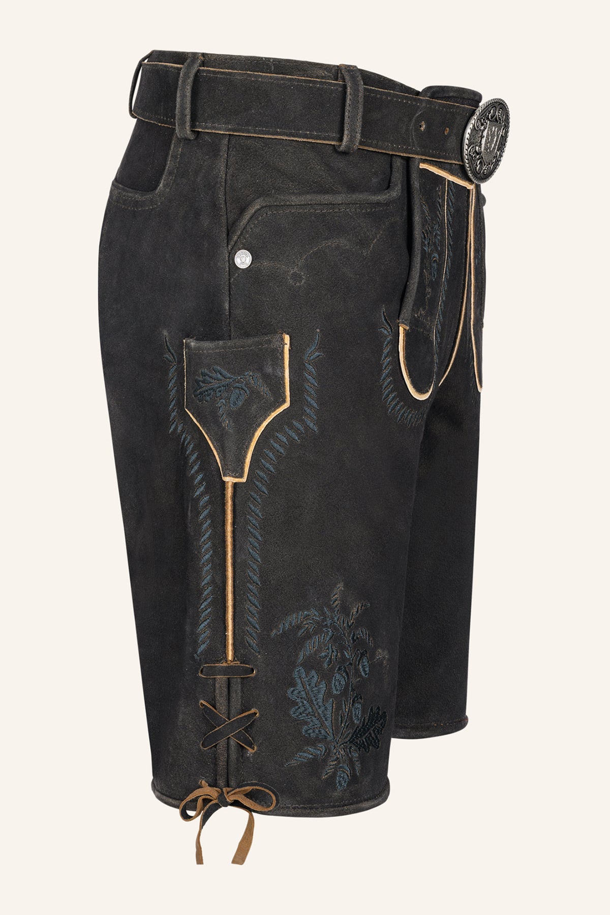 Kruger Men's Lederhosen "Edo" with Belt - Brown