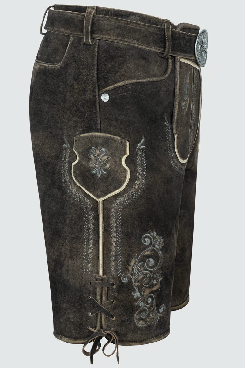 Kruger Men's Lederhosen "Gideon" with belt (dark brown) size 52