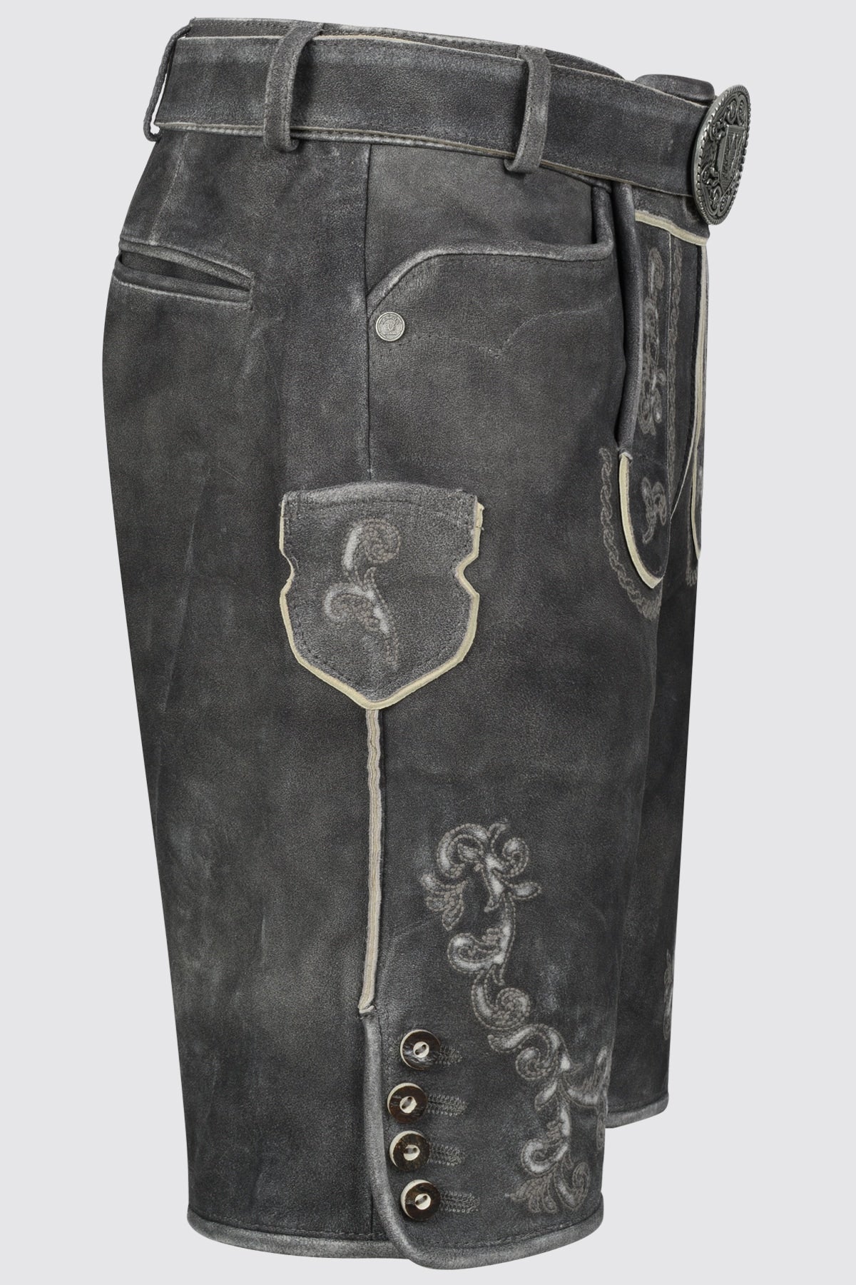 Kruger Men's Lederhosen "Nevi" with Belt - Gray