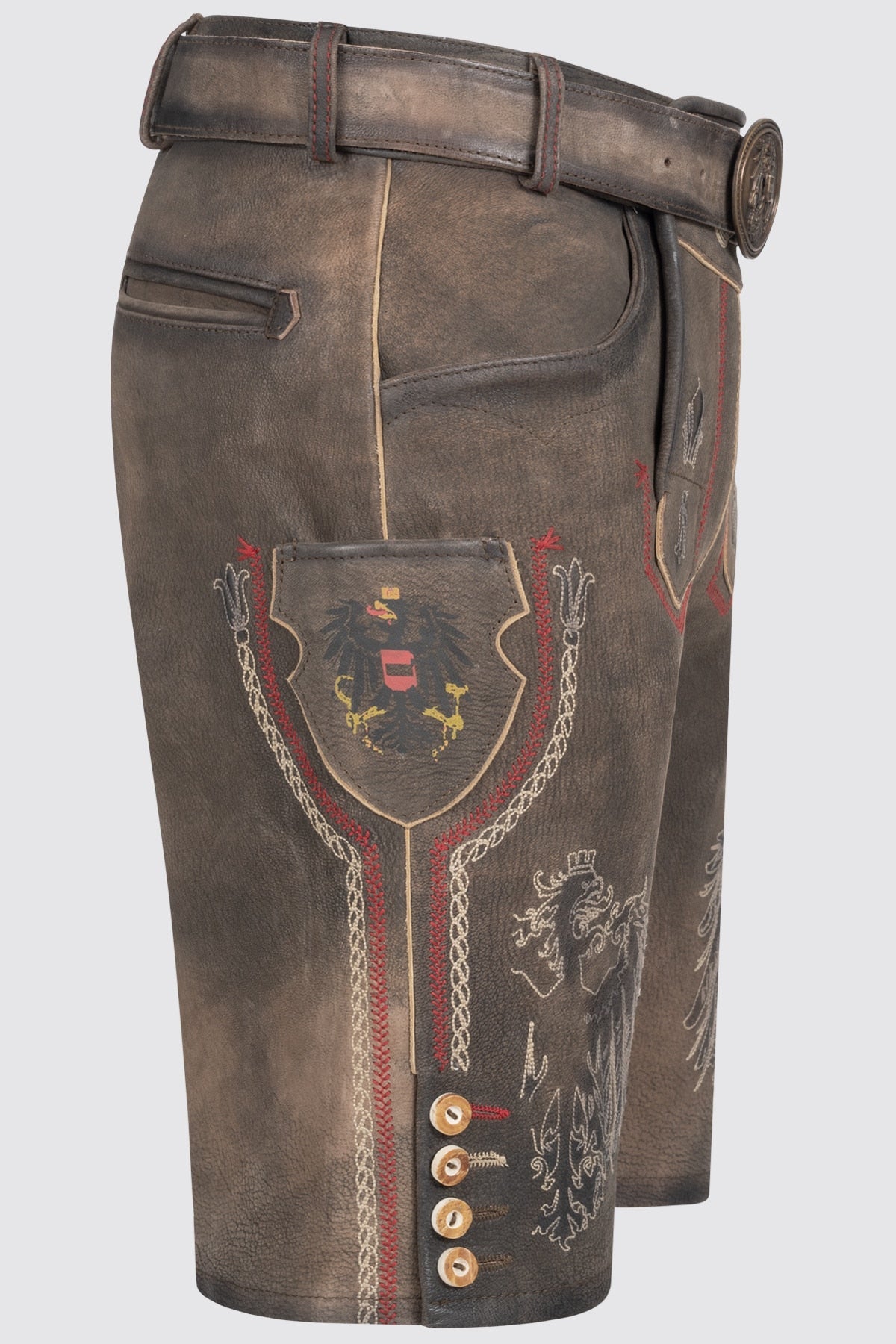 Kruger Men's Lederhosen "Austria" with Belt - Brown