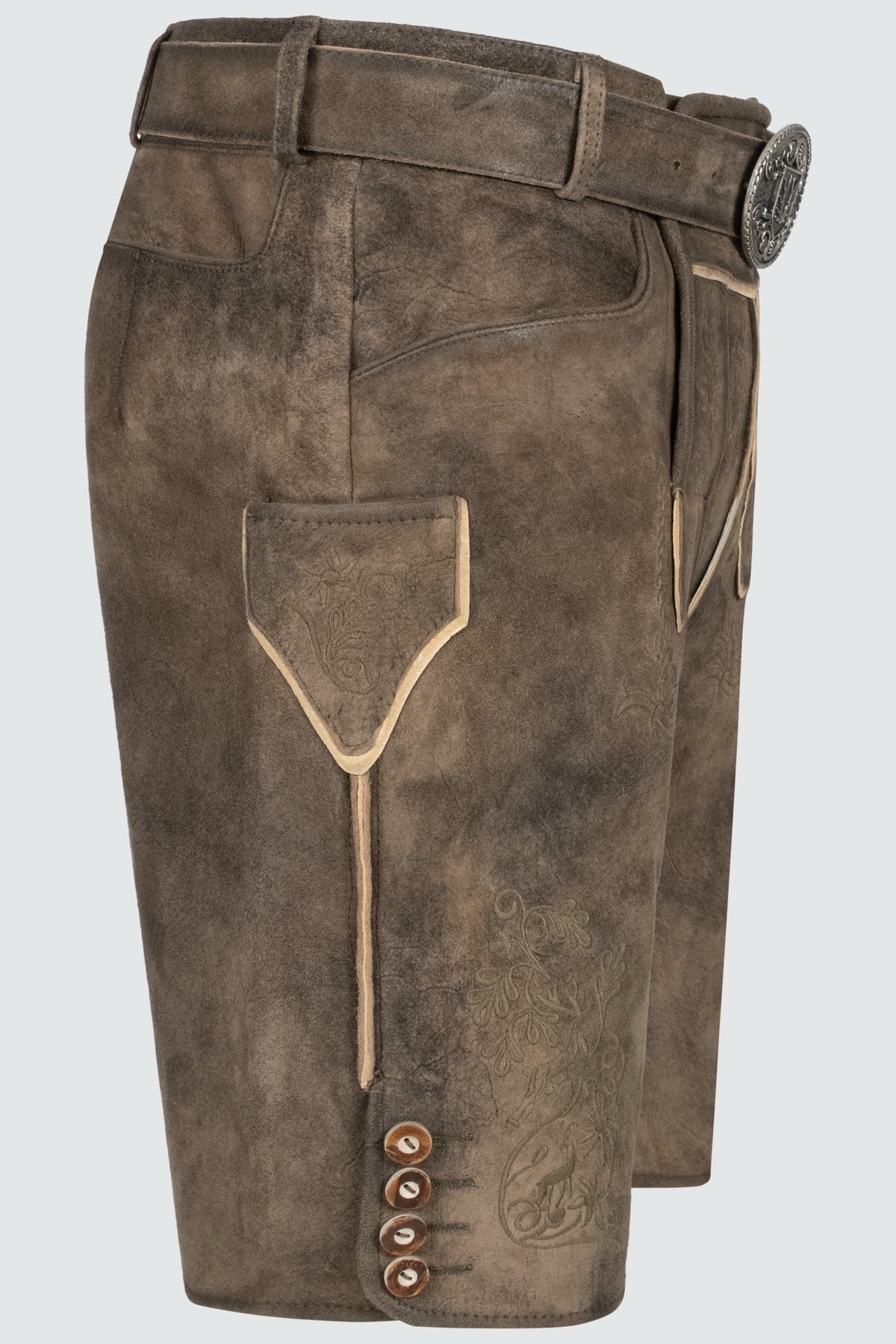 Kruger Men's Lederhosen "Denis" with Belt - Brown