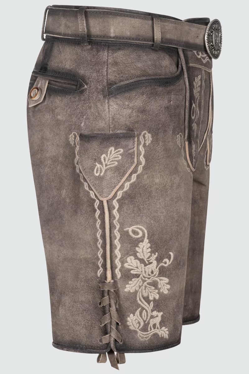 Kruger Men's Lederhosen "Ulli" with belt (grey)