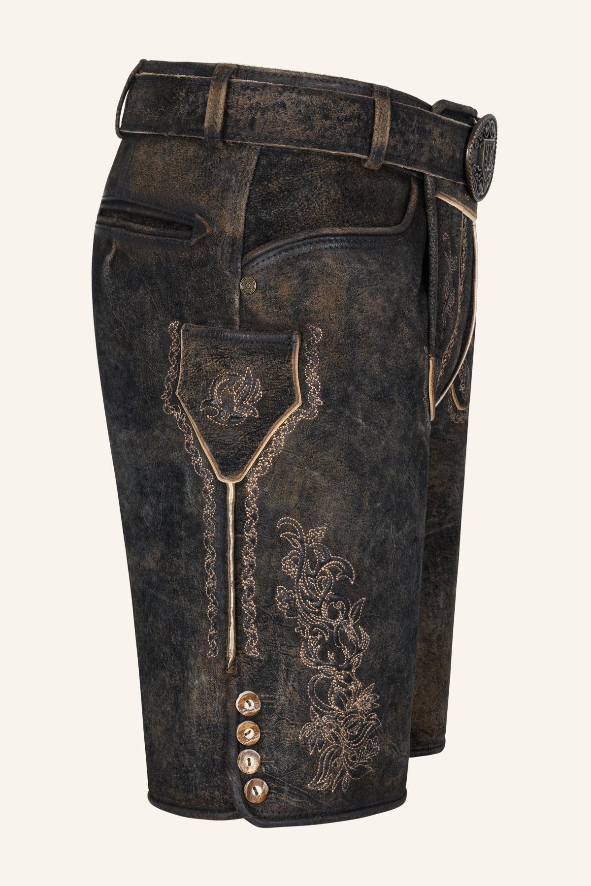 Kruger Men's Lederhosen "Jihn" with Belt - Brown