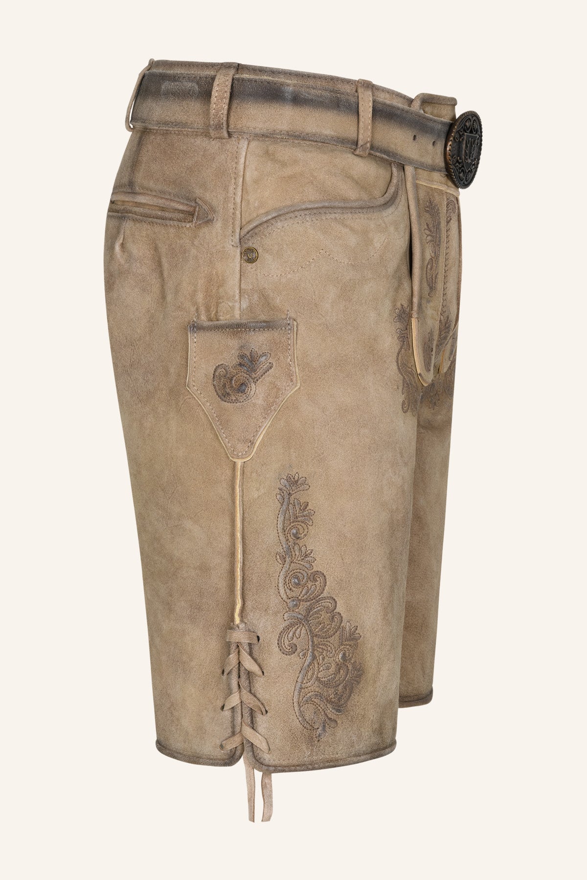 Kruger Men's Lederhosen "Baldur" with Belt - Brown