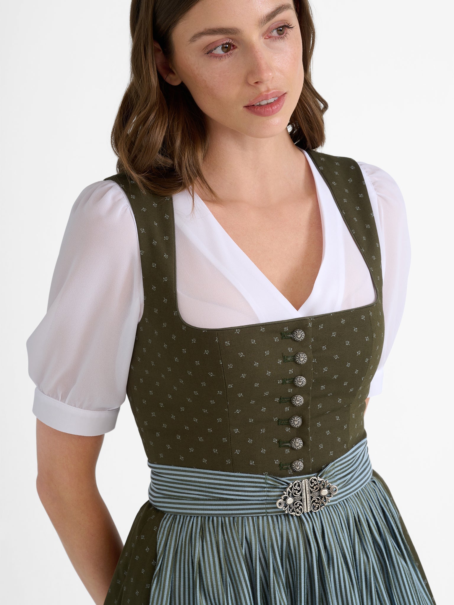 Dirndl with striped apron and clasp