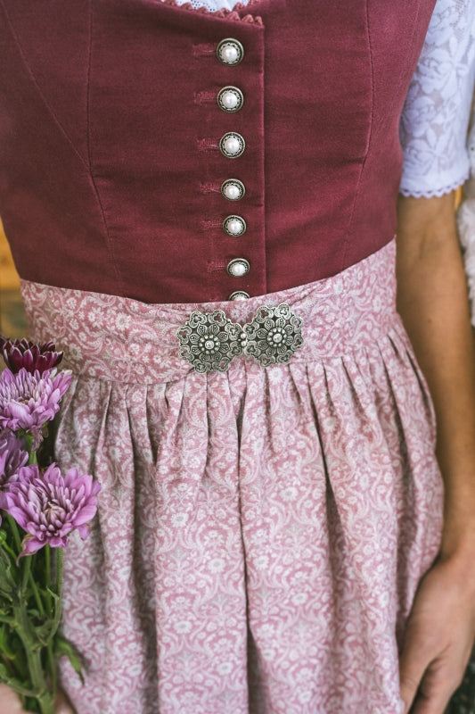 Berwin Long Dirndl 2pcs. 70cm Velvet "Anneliese" bordeaux/pink