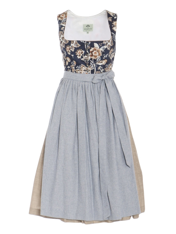Berwin Long Dirndl 2pcs. 75cm "Kirsten" floral blue (38,40,42,46,48)