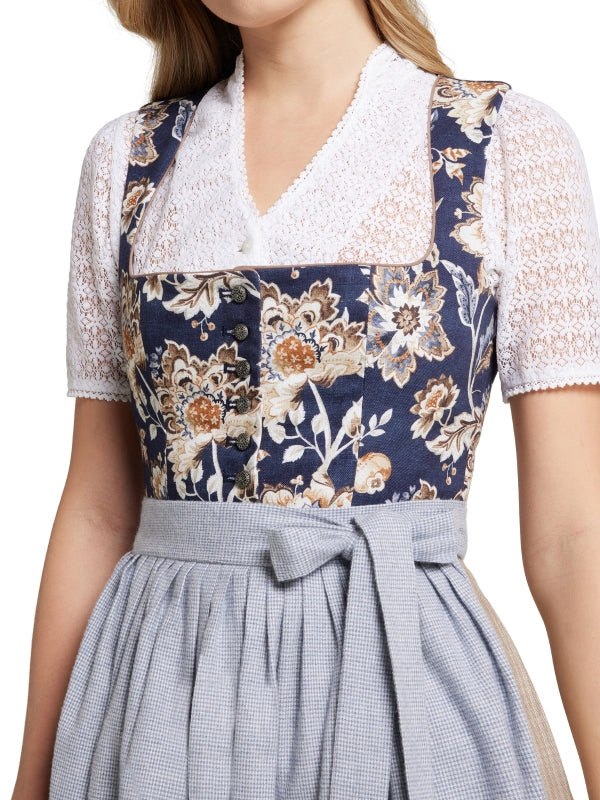 Berwin Long Dirndl 2pcs. 75cm "Kirsten" floral blue (38,40,42,46,48)