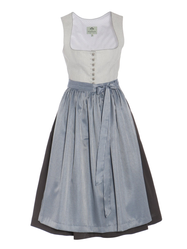 Berwin Velvet Long Dirndl 2pcs. 75cm "Blume" med. gray