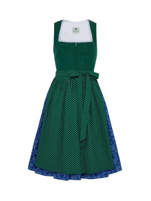 Alpenmärchen Dirndl Midi ALM909 – Abito Blu Con Grembiule In Pizzo Floreale, Collezione Esclusiva (Taglie 32-54)