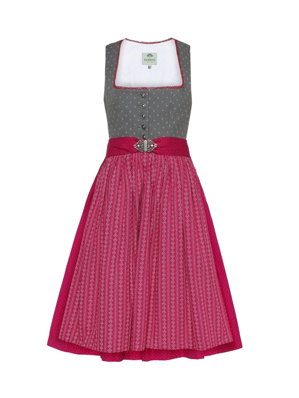 Berwin Long Dirndl 2pcs. 75cm "Nina" Gray/Red