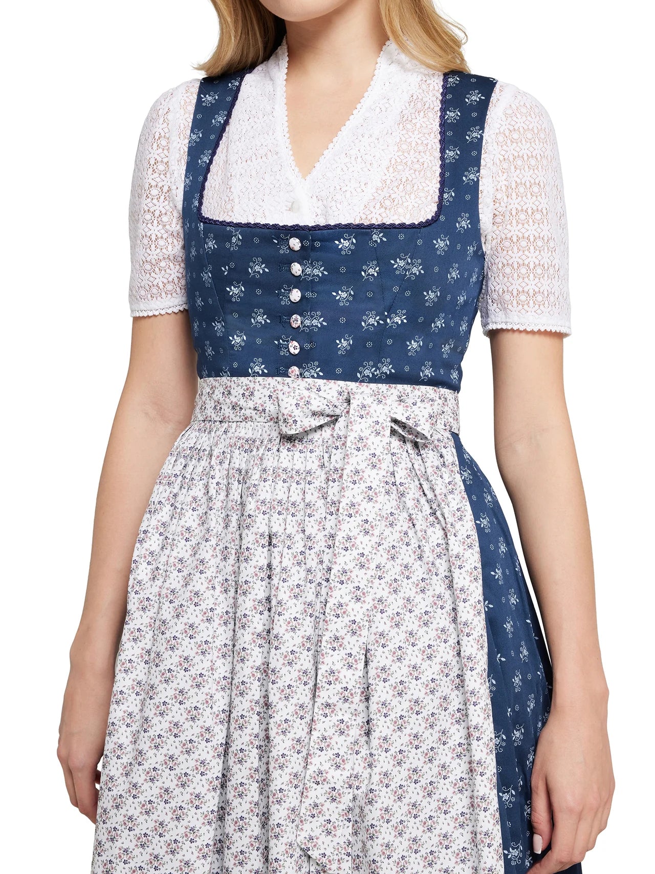 Berwin Long Dirndl 2pcs. 70cm "Bella" blue/rose