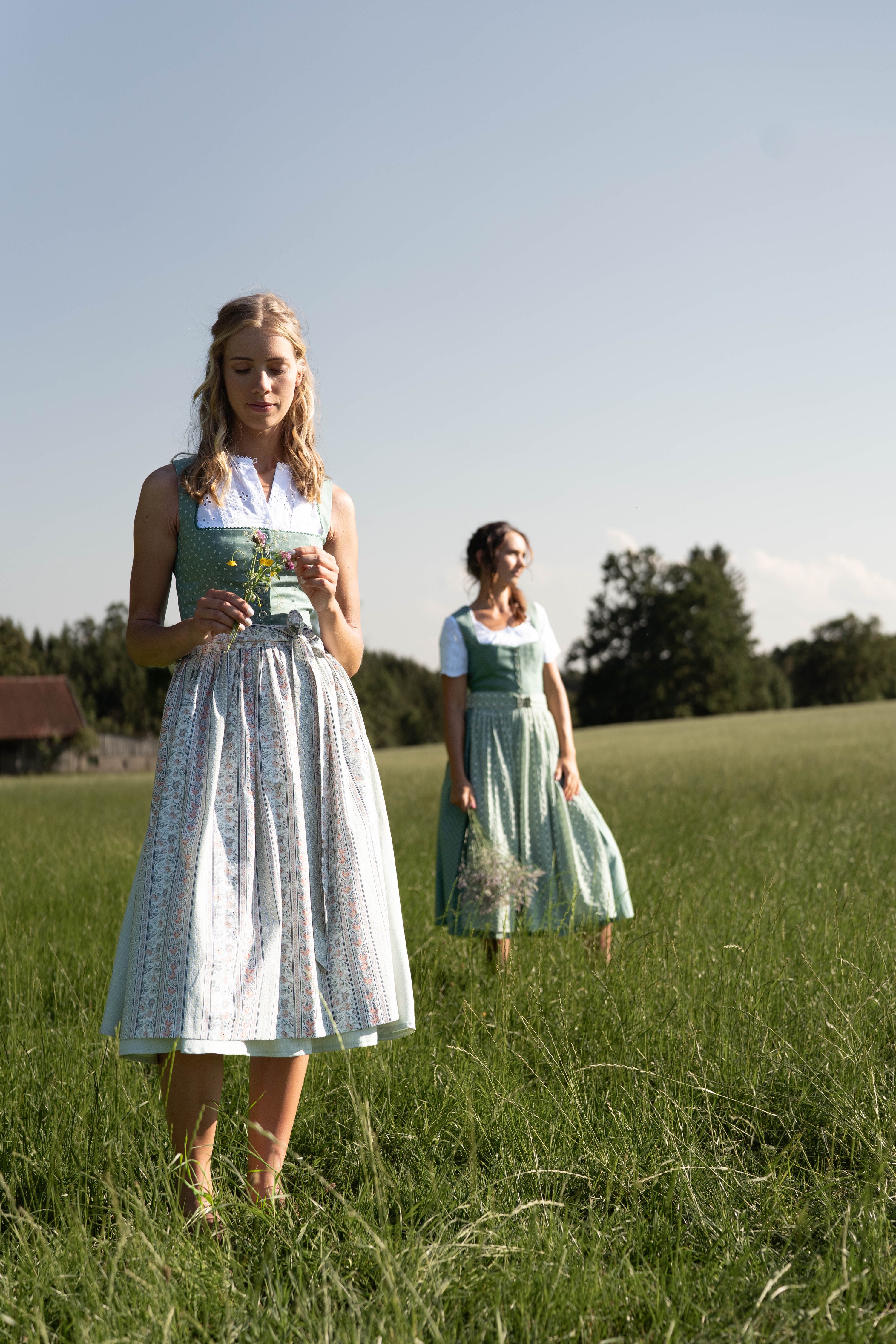 Blue print dirndl with herringbone skirt