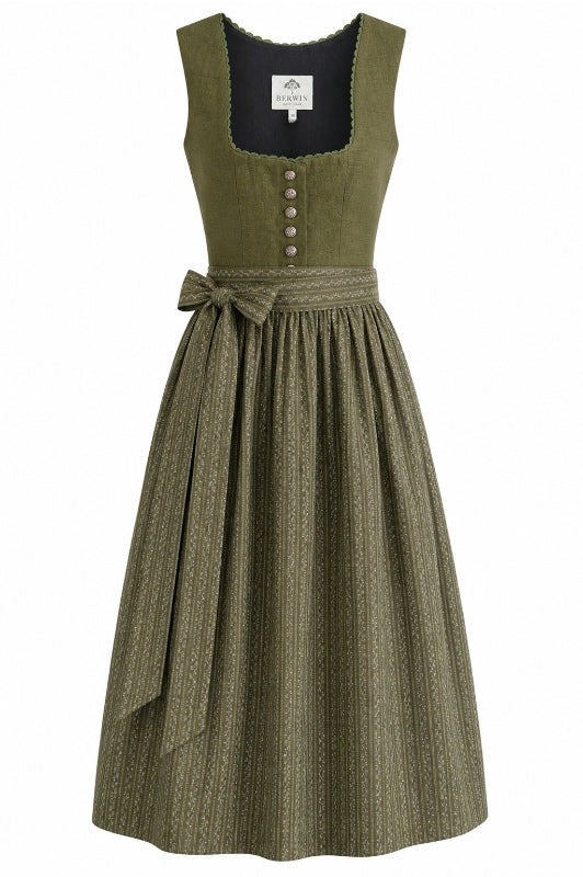 Berwin Long Dirndl 2pcs. 75cm 'Elke' olive