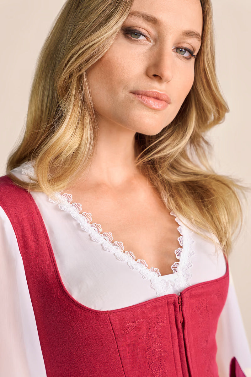 Kruger Midi Dirndl 2pcs. 60cm "Flaminia" red (sizes 40)