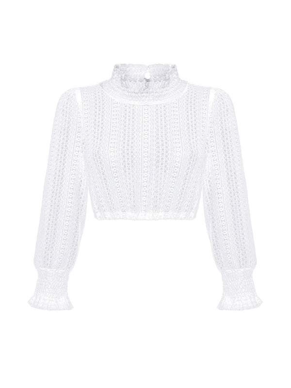 Berwin & Wolff Dirndl Blouse "Ella" white with wide sleeves and lace fabric.