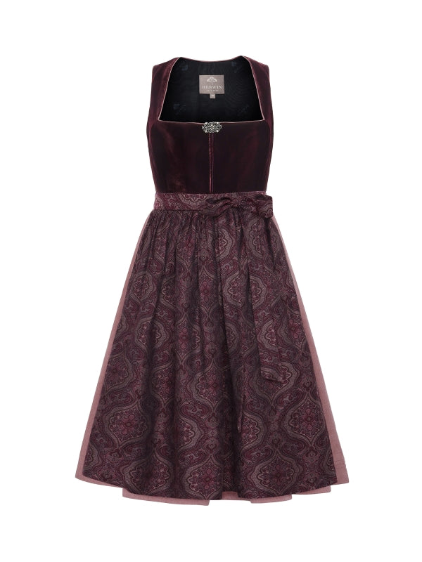 Berwin Velvet Long Dirndl 2pcs. 75cm "May" berry