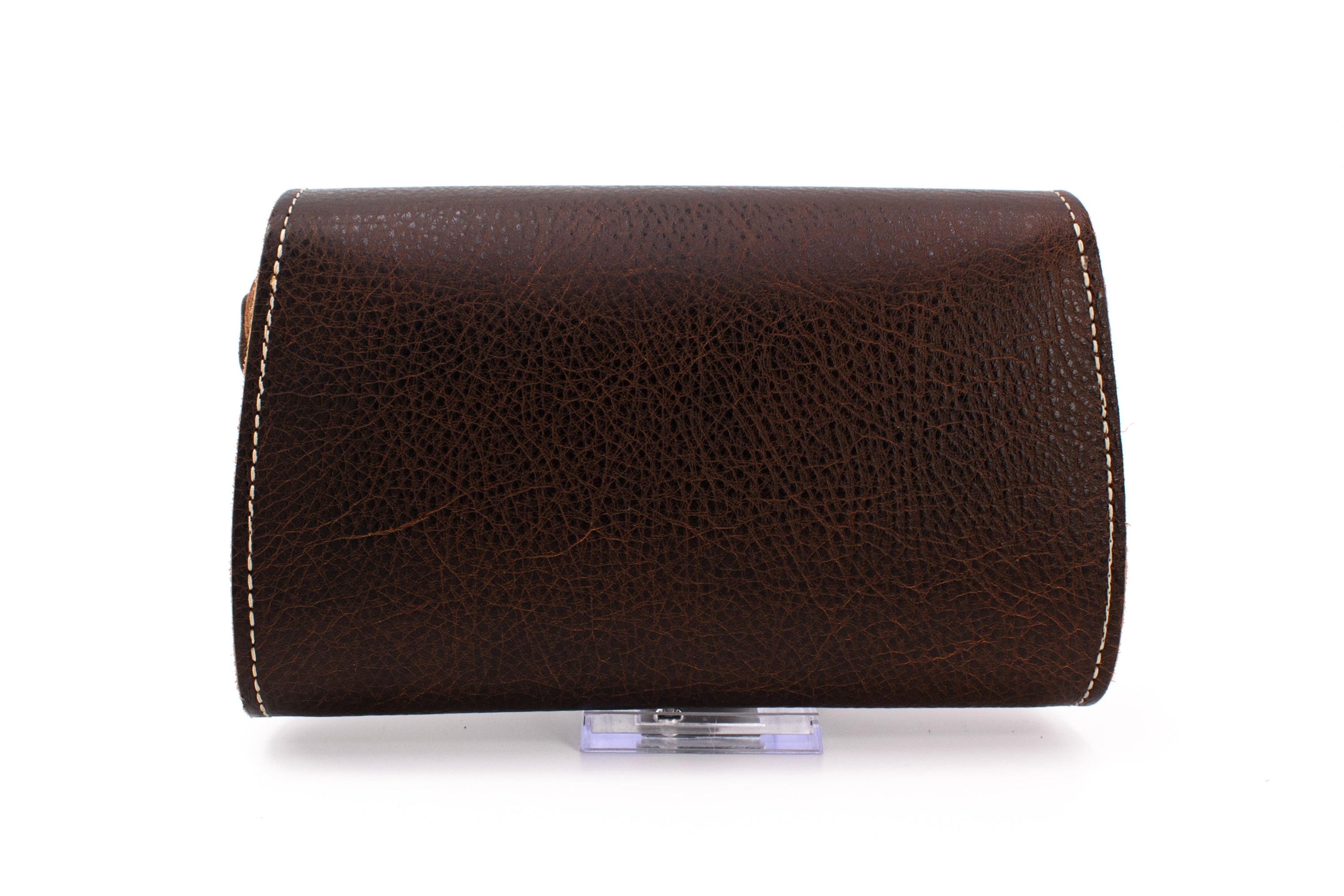 Austrian Structured Brown Leather Clutch Purse with Traditional "Deer" Embroidery