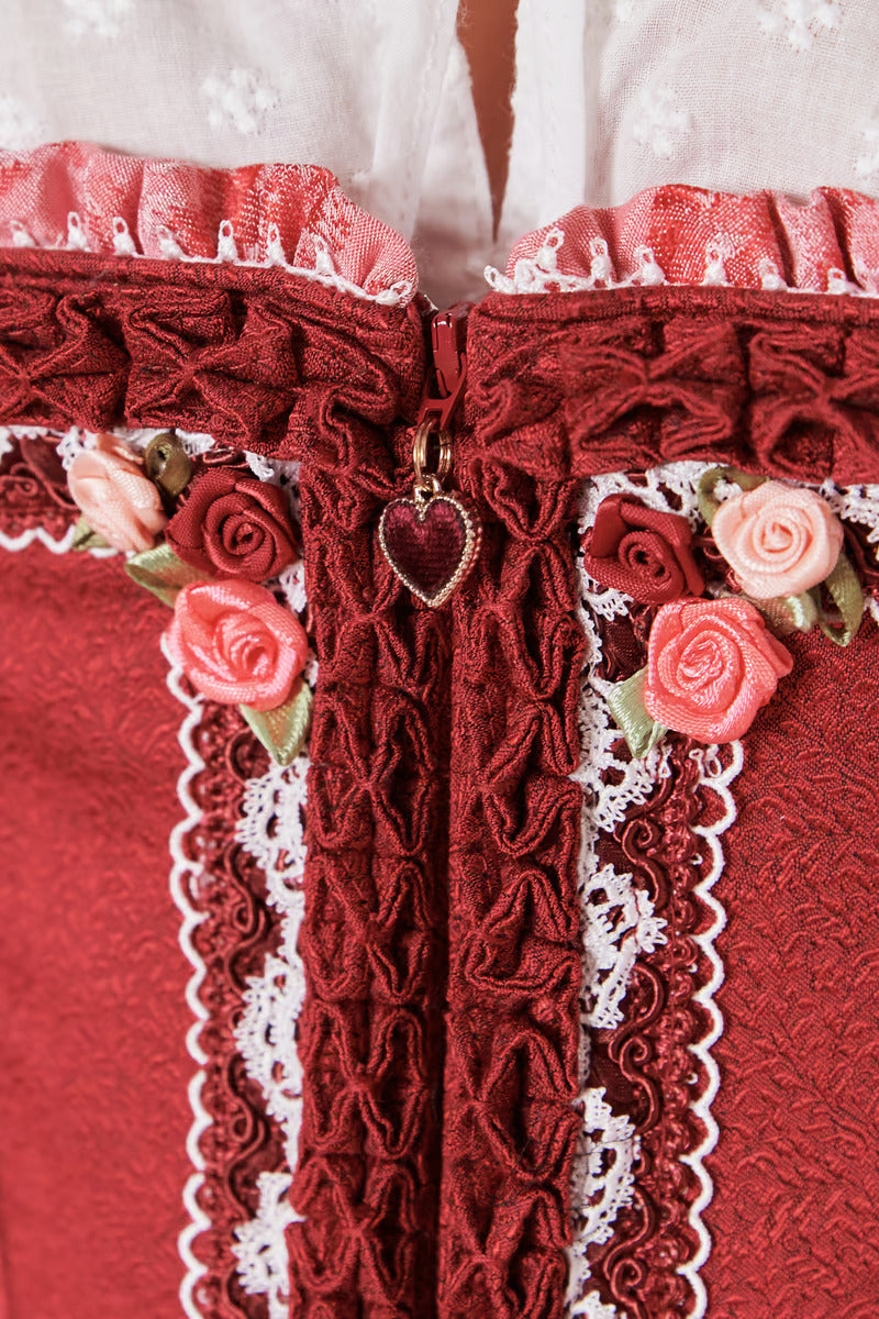Kruger Midi Dirndl 2pcs. 60cm "Ulrika" red (40,42)