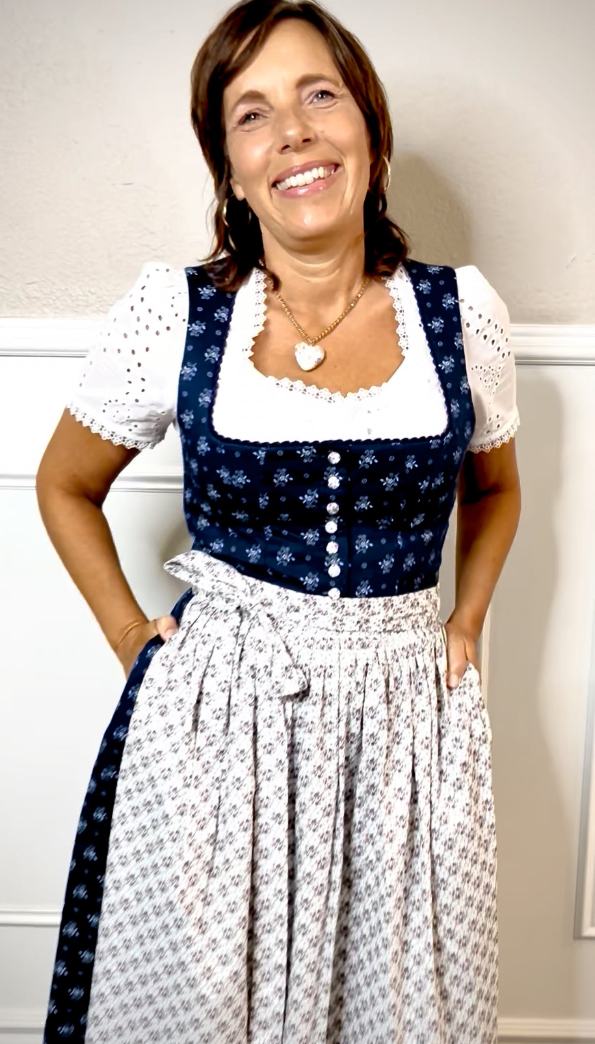 Berwin Long Dirndl 2pcs. 70cm "Bella" blue/rose