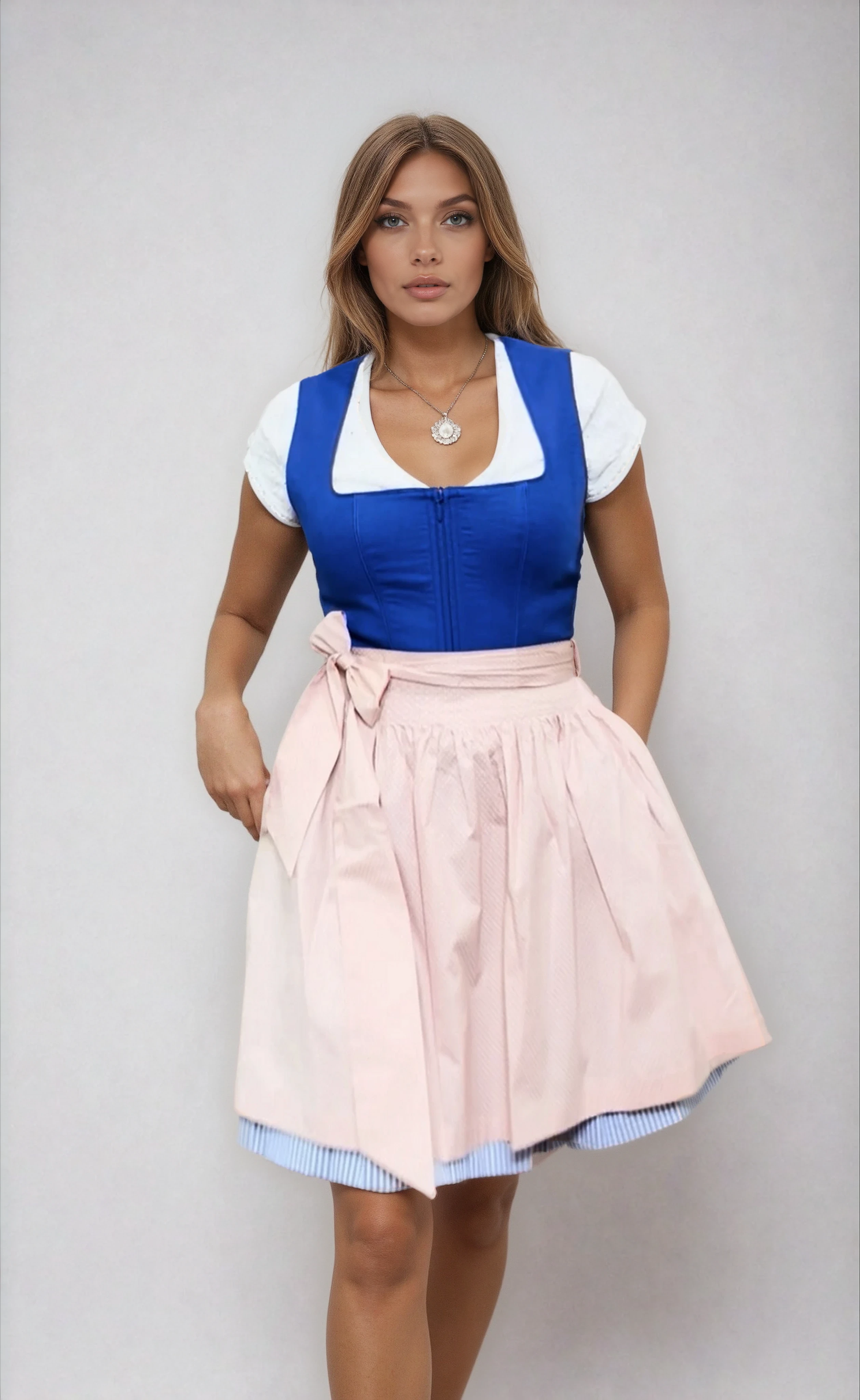 Mini Dirndl 2pcs. 50cm "Lyvia" blue (In USA stock sizes 34,36,38)