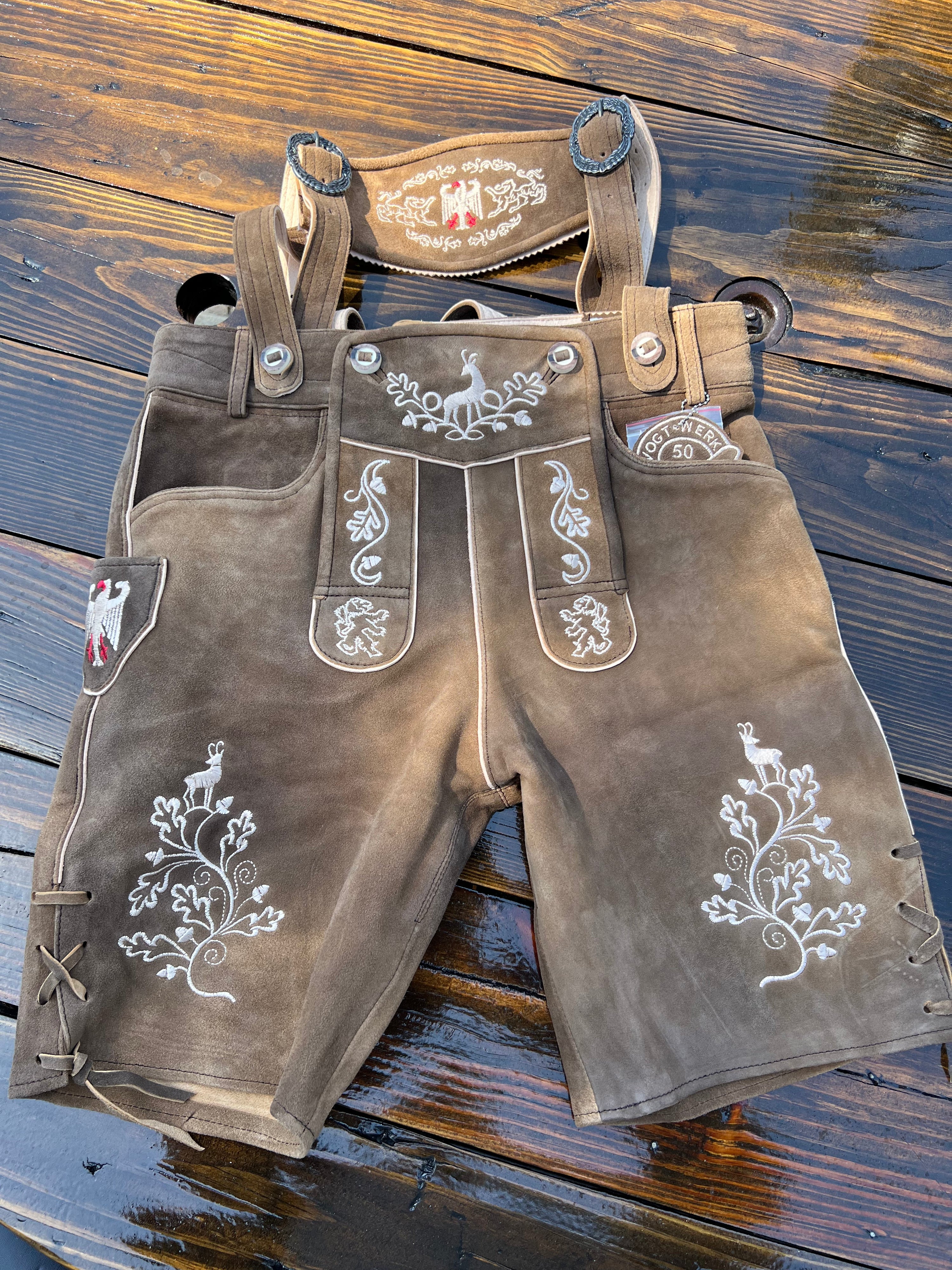 Men's Lederhosen "Vogtland2" H-Straps Brown