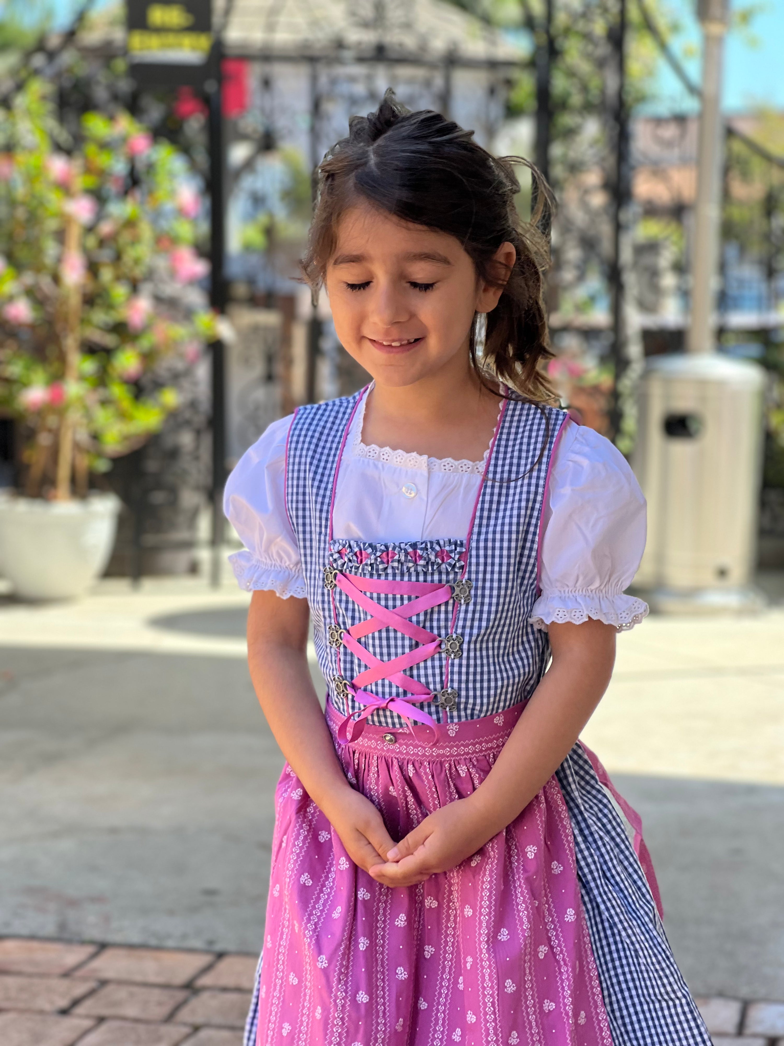 Isar Girls Dirndl "Liana" blue with purple apron 3pcs.