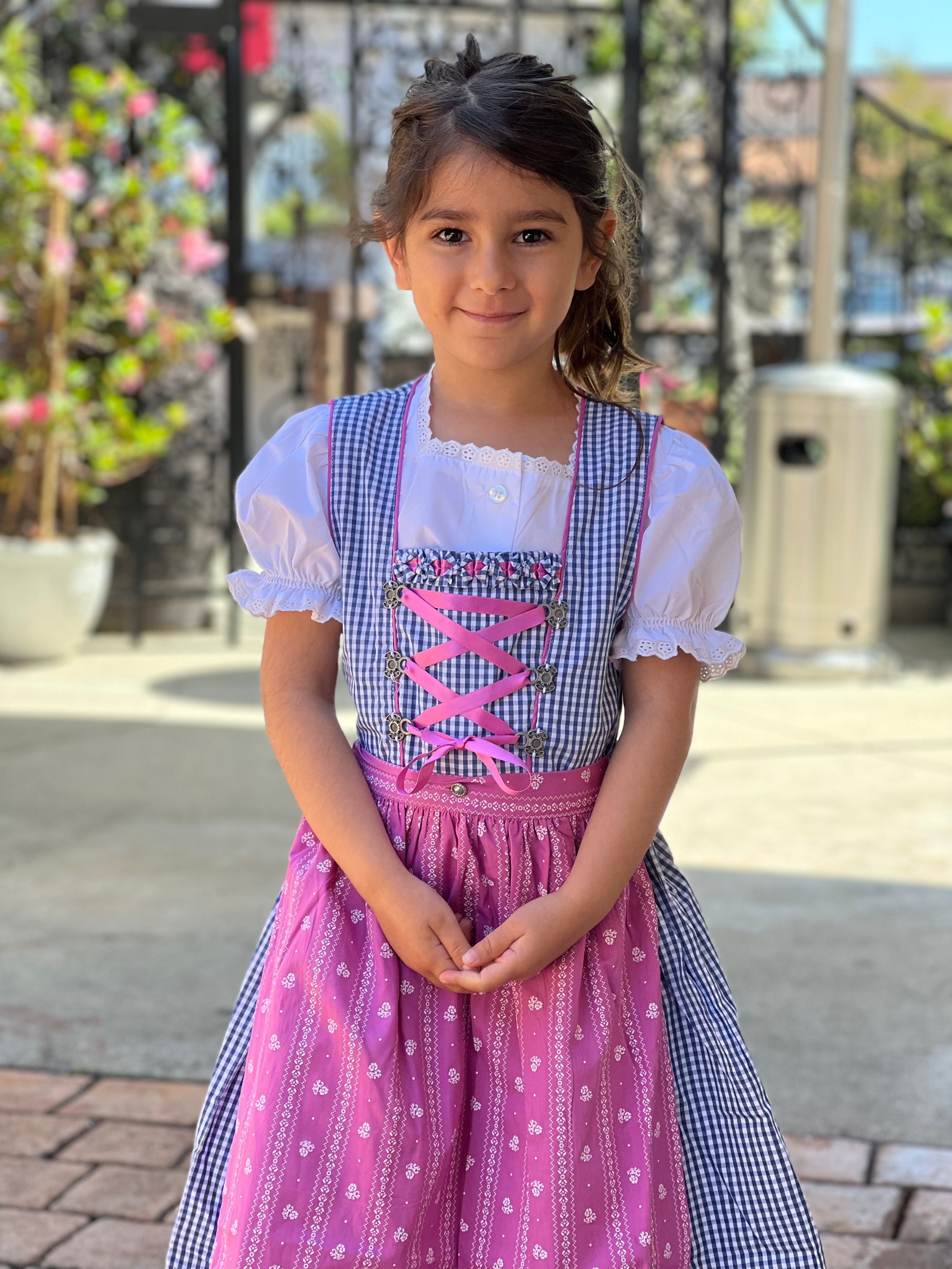 Isar Girls Dirndl "Liana" blue with purple apron 3pcs.