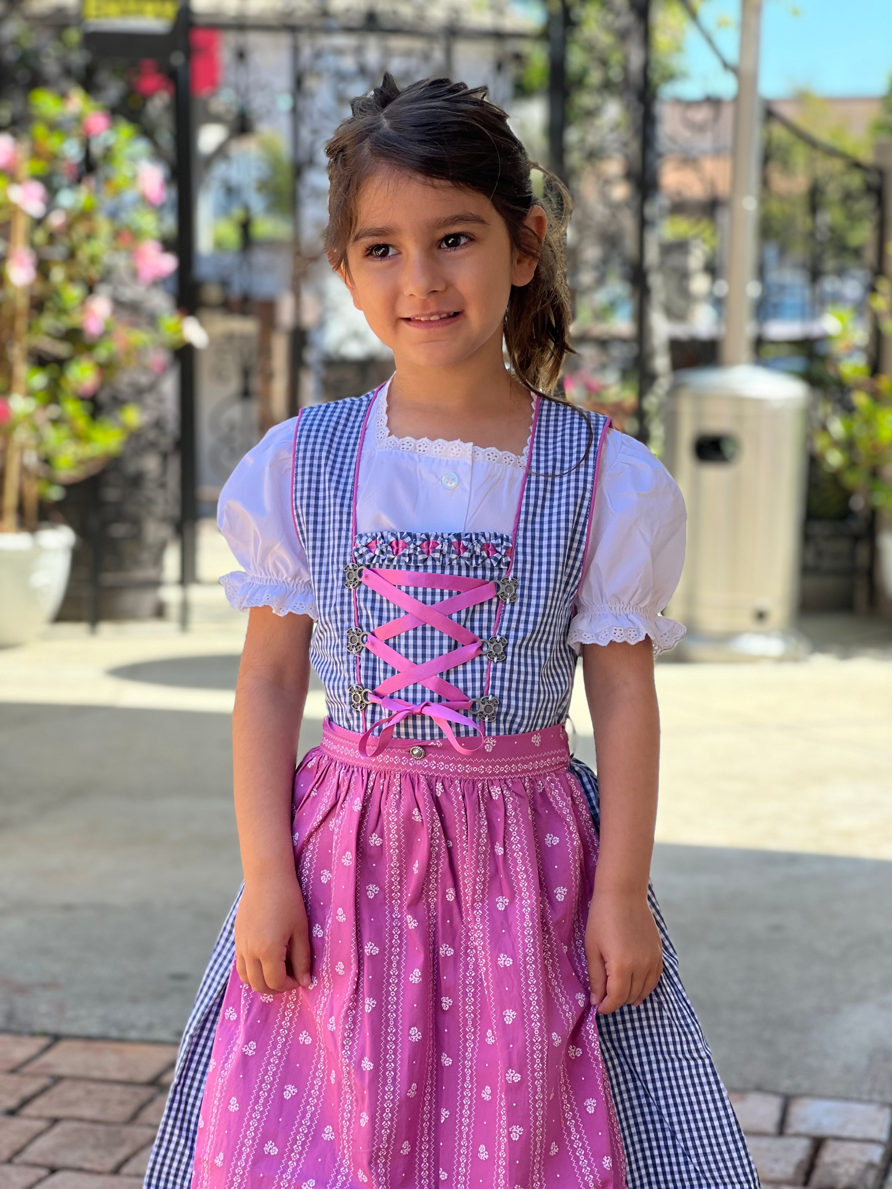 Isar Girls Dirndl "Liana" blue with purple apron 3pcs.