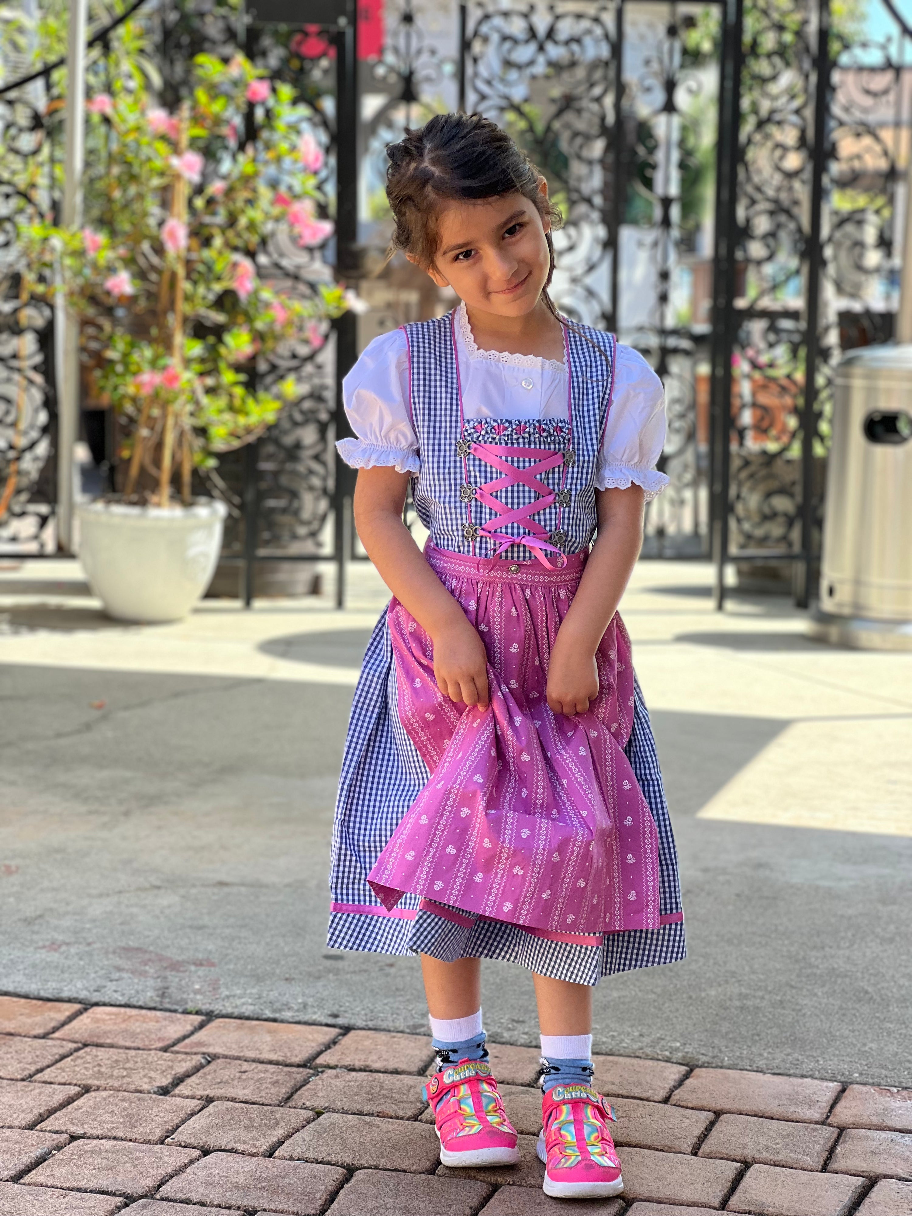 Isar Girls Dirndl "Liana" blue with purple apron 3pcs.