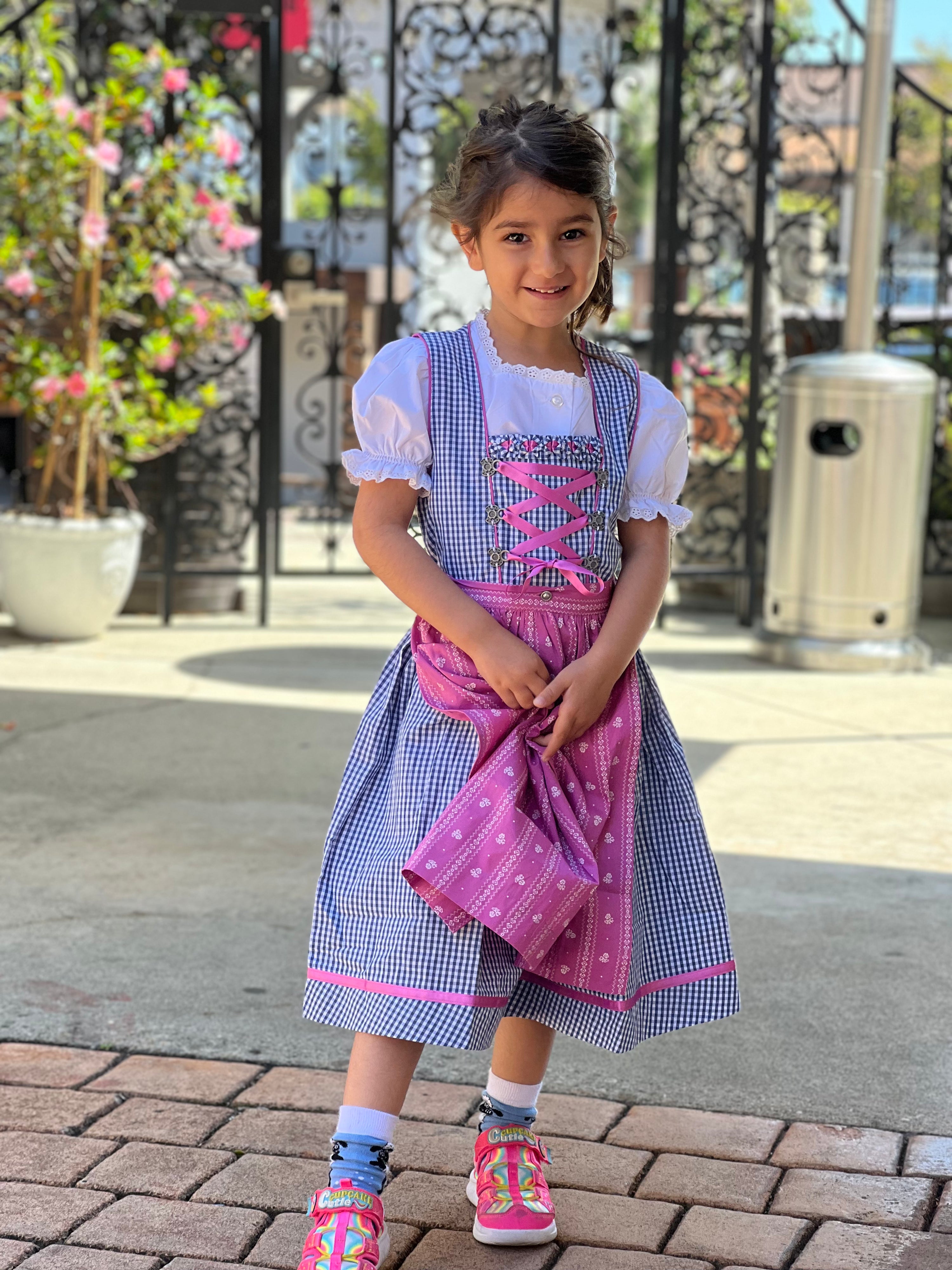 Isar Girls Dirndl "Liana" blue with purple apron 3pcs.