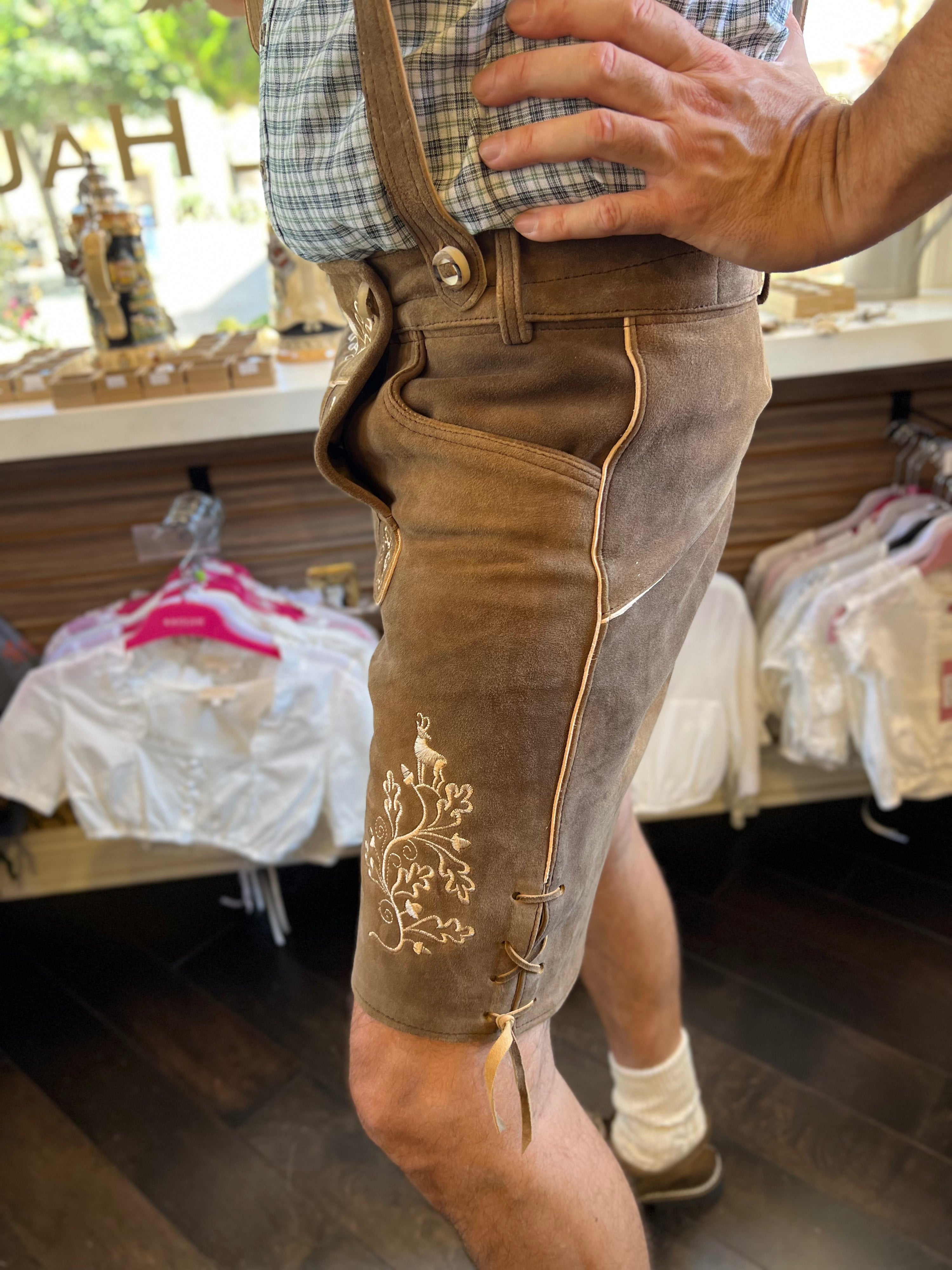 Men's Lederhosen "Vogtland2" H-Straps Brown