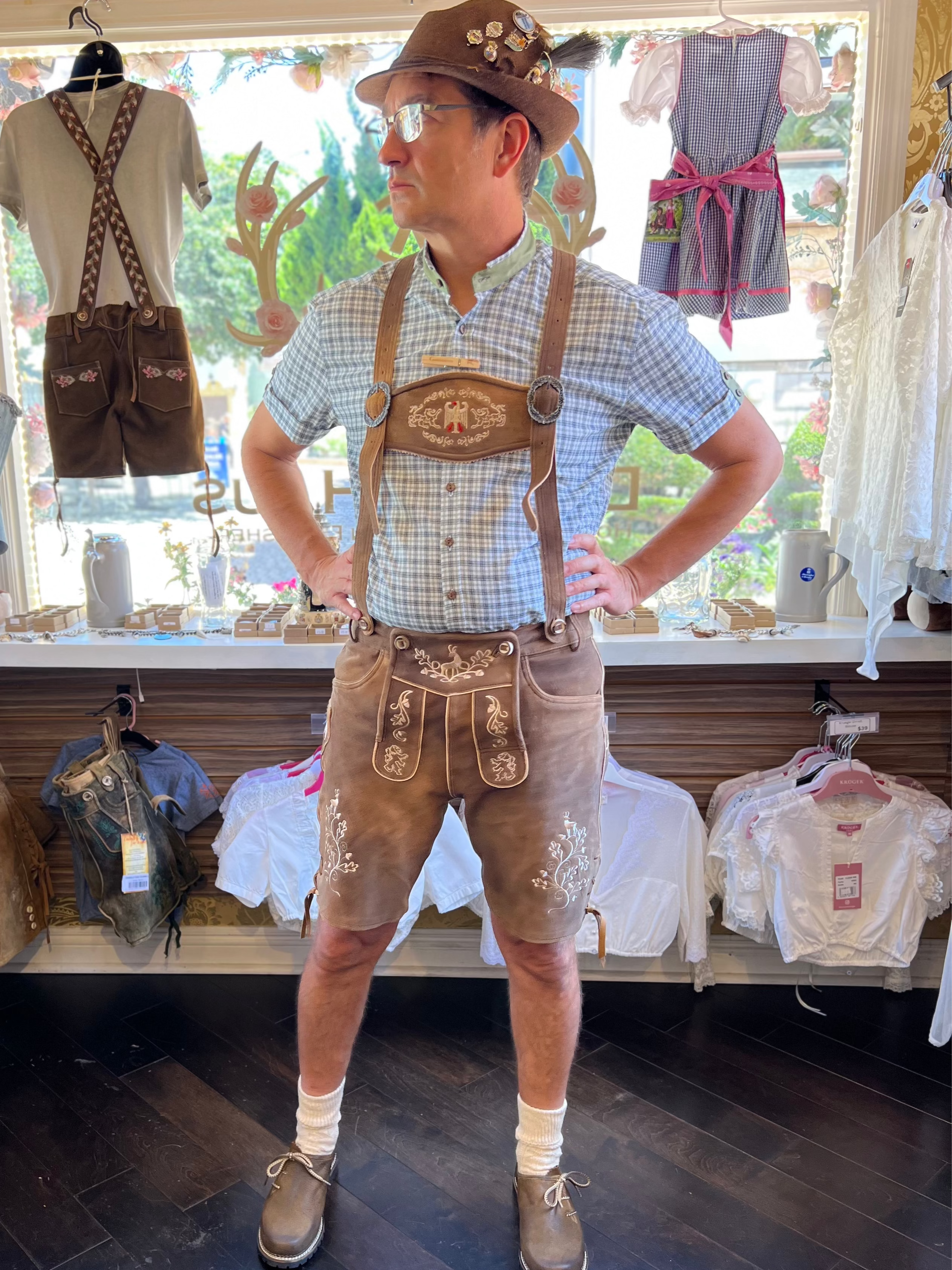 Men's Lederhosen "Vogtland2" H-Straps Brown