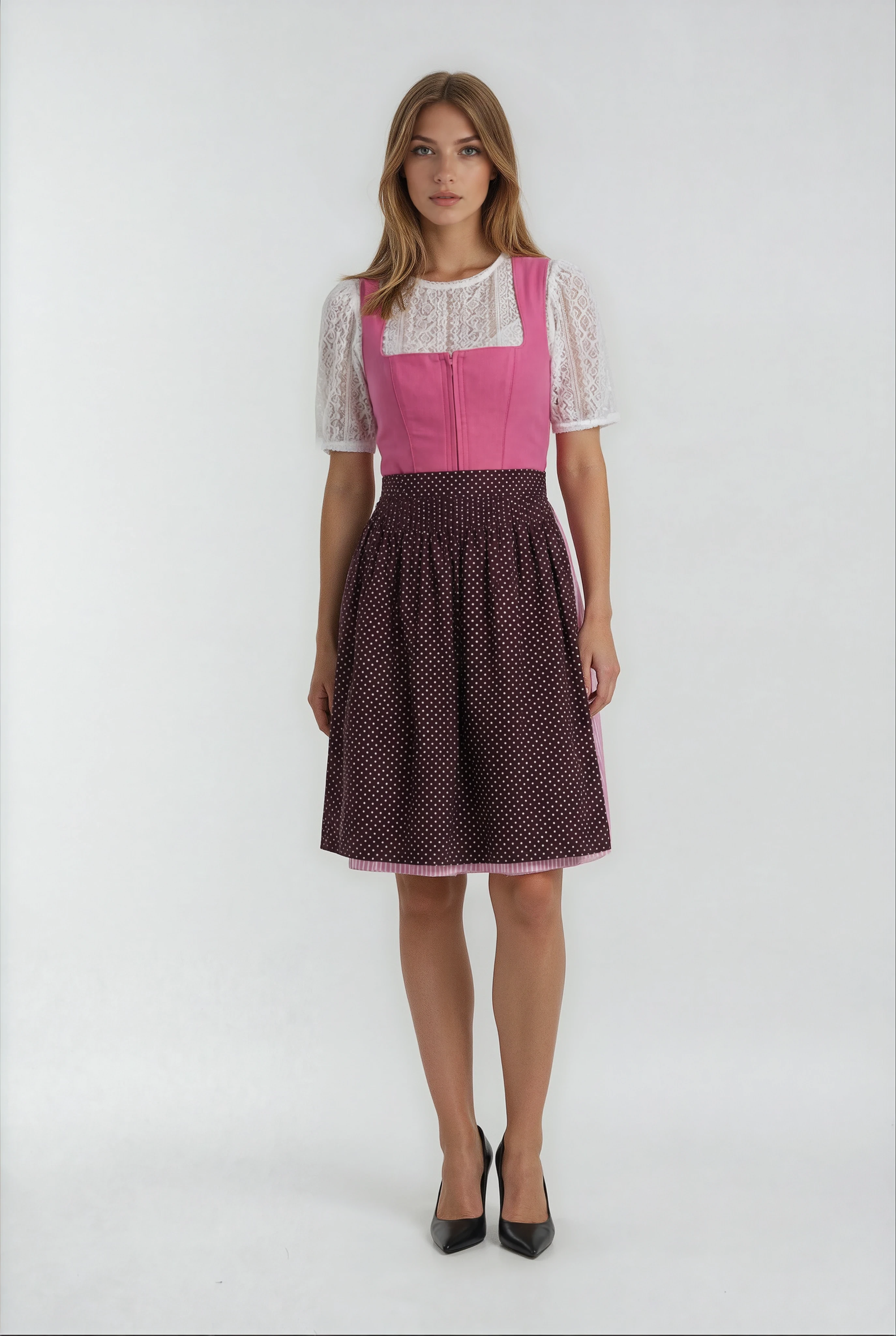 Midi Dirndl 2pcs. 60cm "Lyvia" berry (sizes 38,40 in USA stock)