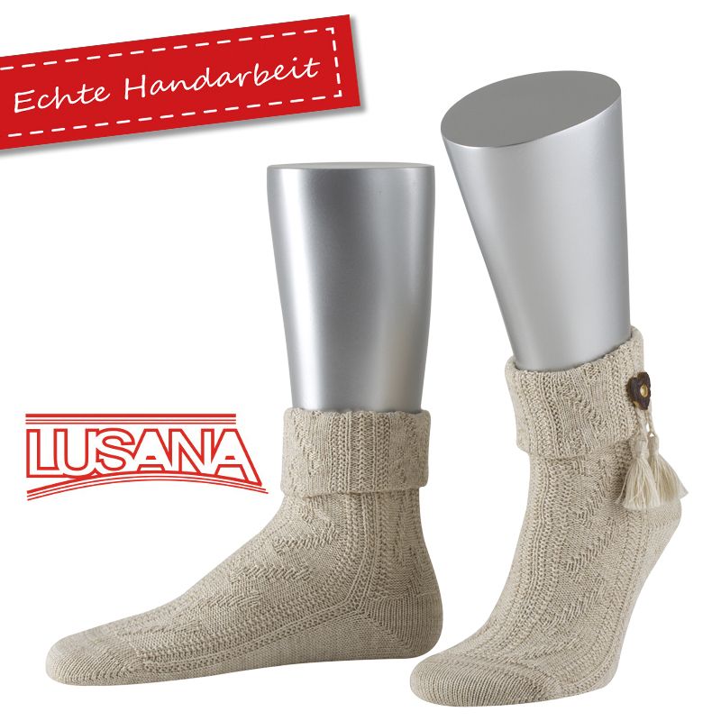 Women's Turn-up sock with heart button and 2 tassels "beige"