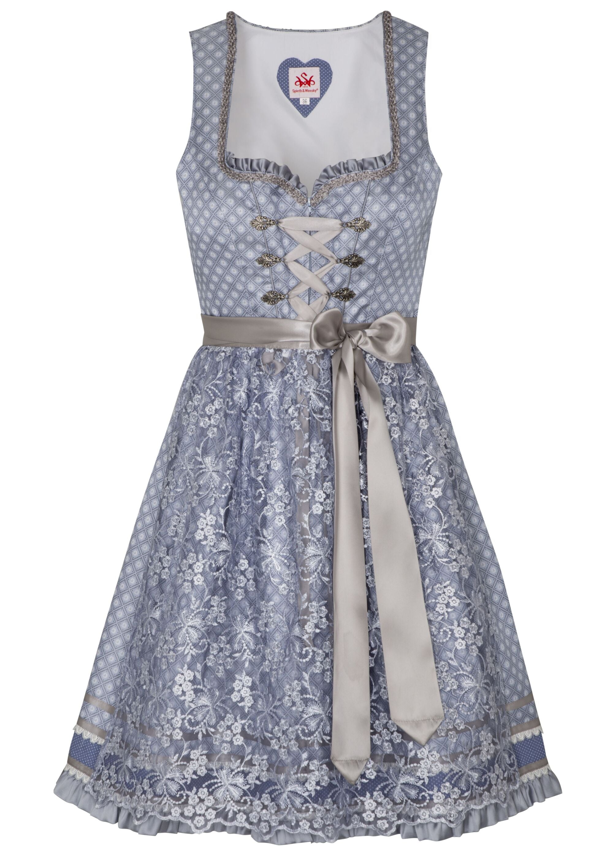 Spieth & Wensky Midi Dirndl "Amazona" 60cm, blue/grey sizes (34)