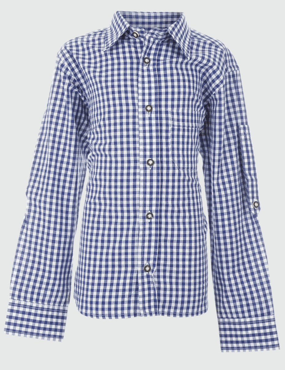 Kruger Traditional Boys Shirt "Michel" in blue with rolled-up sleeves and traditional buttons.