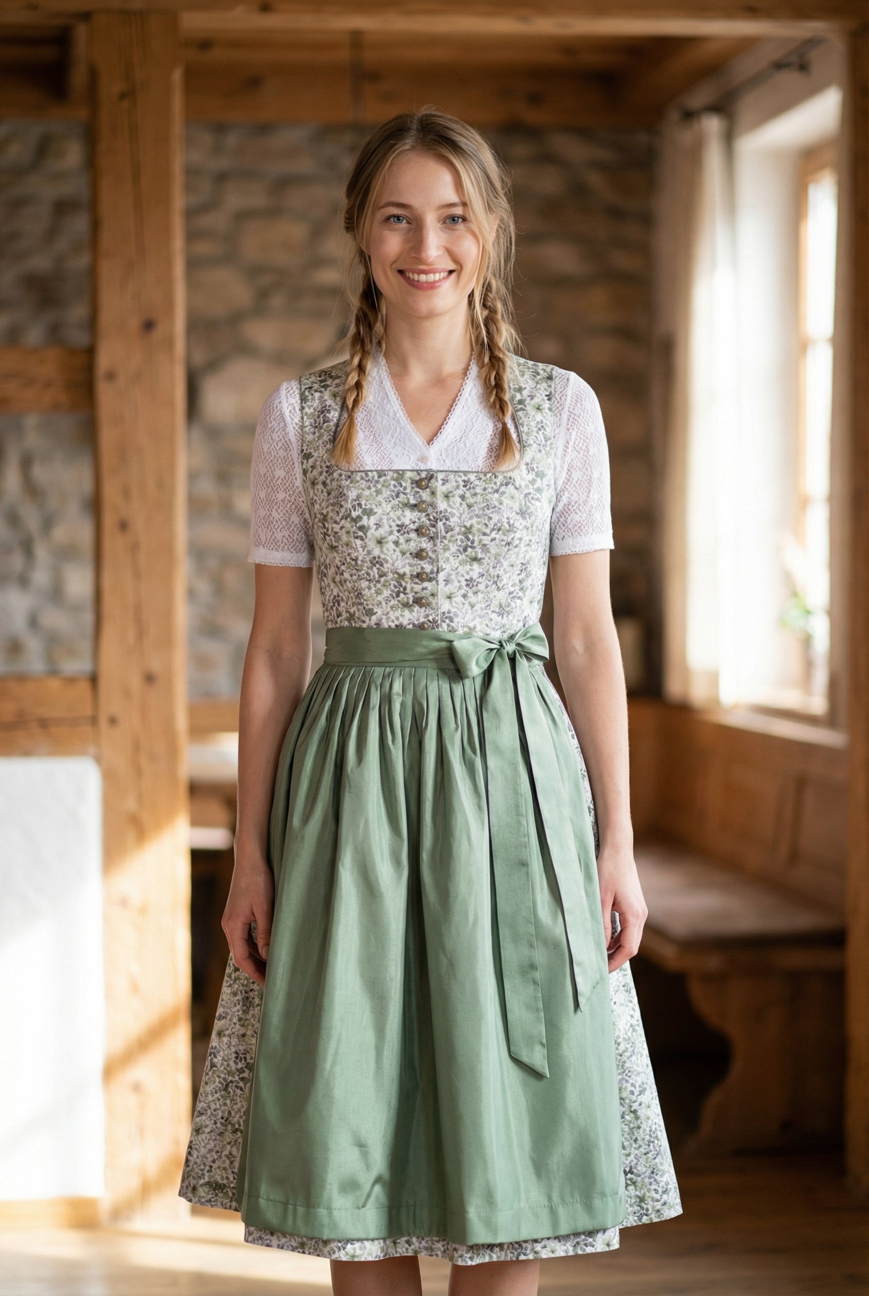 Berwin Long Dirndl 2pcs. 70cm "Anna" green (size 34,36,38)