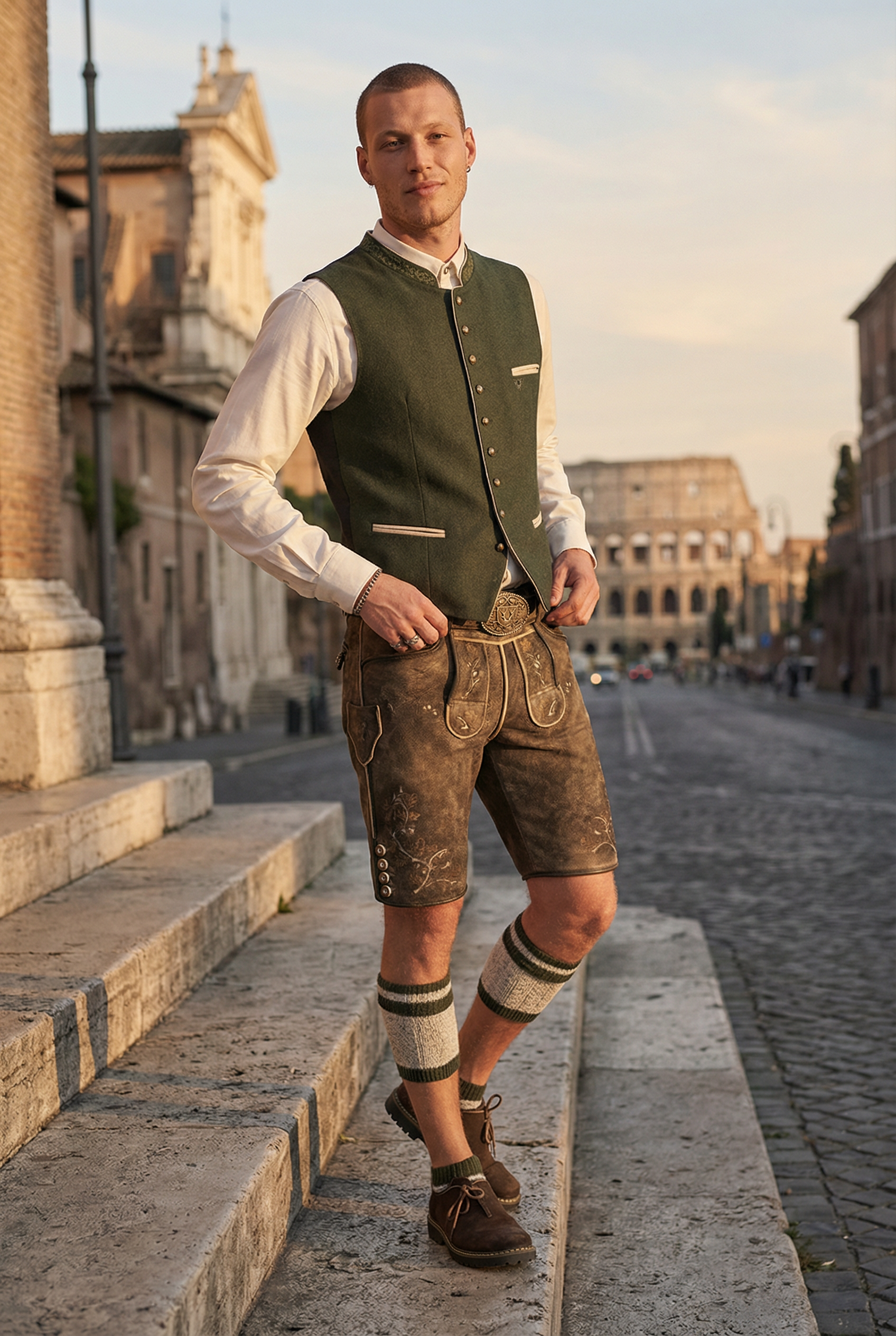 Kruger Men's Lederhosen "Wanja" brown with Belt (size 52,54,58)